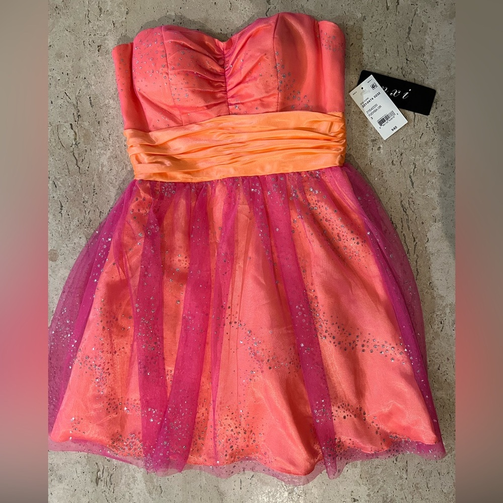 MXI Juniors Sleeveless Party Dress Fuchsia and Orange with Sparkles Size 3